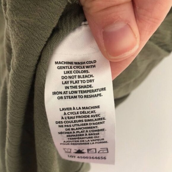 BUFFALO DAVID BITTON V-Neck Short Cap Sleeve Top Solid Olive Green Boho Small S - Picture 10 of 14